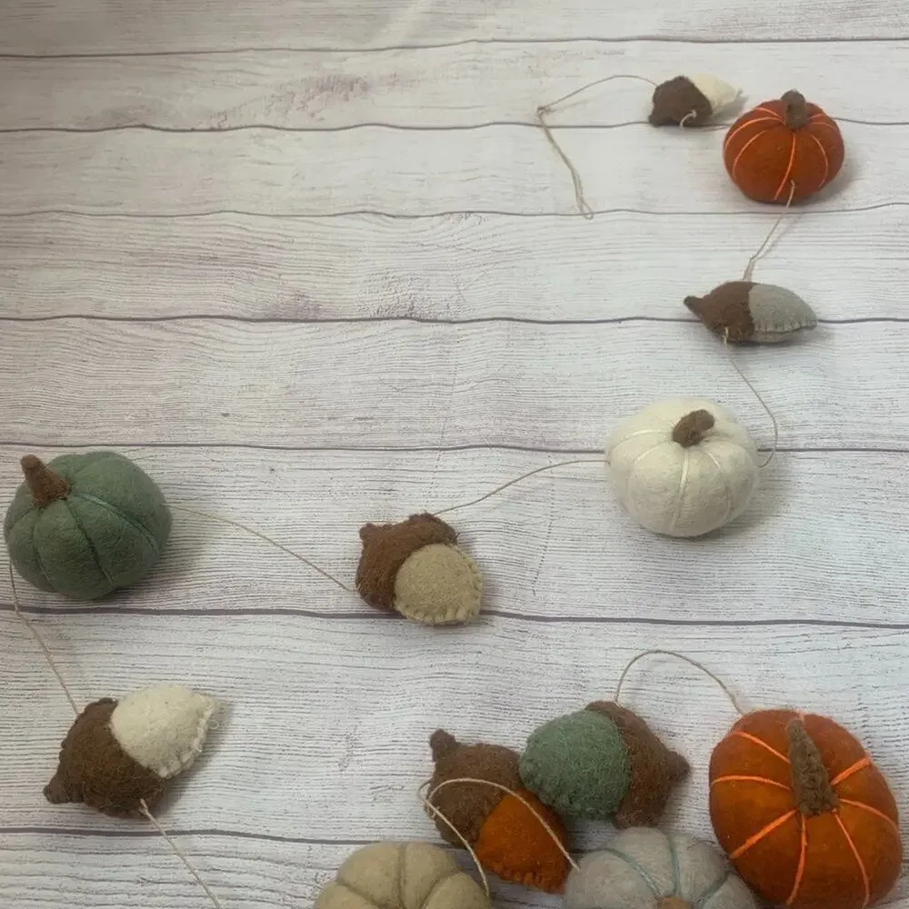 Fall Felt Pumpkin Acorn Garland on Twine String Hanging Loops 6ft Thanksgiving